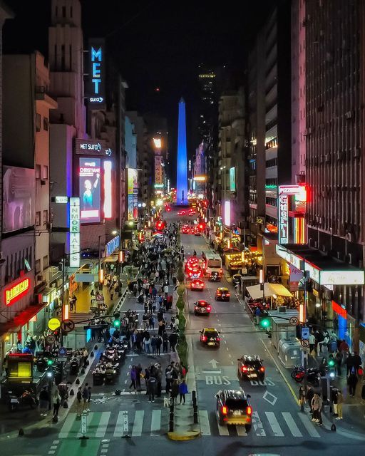 Corrientes Street theater district at night